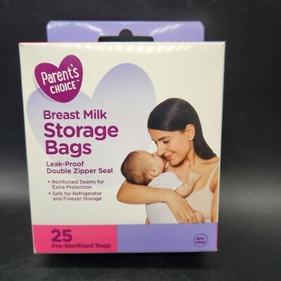 Parent's Choice Breast Milk Storage Bags 25 Pre-Sterilized Leak Proof Bags New