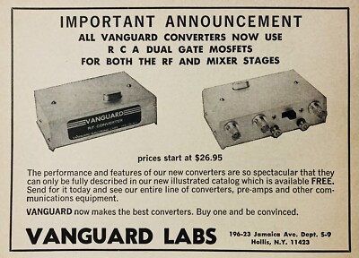 1968 AD.(N14)~VANGUARD LABS, HOLLIS, NY. VANGUARD RADIO RF CONVERTERS
