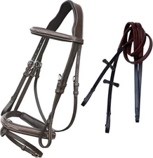 Horse Snaffle Jumping Bridle with Removable Flash & Rubber Reins, Size-Small