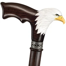 Hand-Painted Wooden Carved Walking Cane for Men - Bald Eagle - Unique Wood Ca...