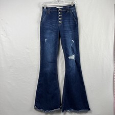 KanCan Estilo Jeans size 3/25 Medium Distressed button Fly Fringed Flare