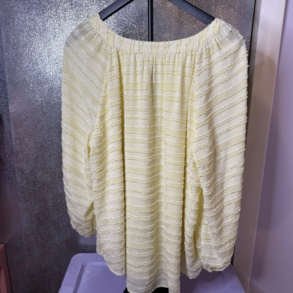 Blusa Lauren Conrad XL Texturizada Amarela Manga 3/4 Camponesa Top Negócios Casual - Imagem 4 de 4