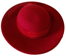 Scala Red 100 Wool Cartwheel Hat w/Red Rose Red Wide Band-RN31905 Vintage