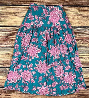 Abel The Label Anthropologie Skirt Bonnie Women s Small Pull-On Teal Pink Floral