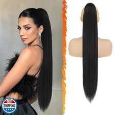 BARSDAR Black Ponytail Extension - 30 Inch Long Straight Drawstring Ponytail 