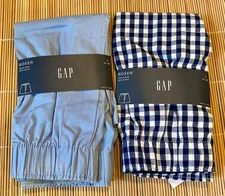 GAP 2 Pair MEN Boxer Elastic Waist 100% Cotton Blue Checker You Choose Size