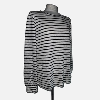 Donna Karan New York Pullover Medium Schwarz Weiß Leinen Baumwolle Streifen Luxus Chic