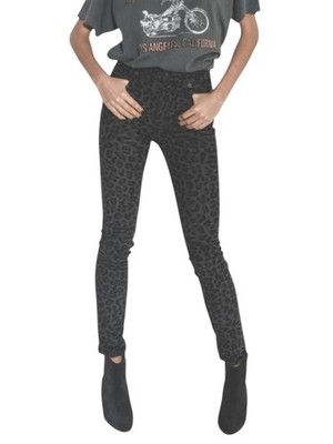 R13 High Rise Skinny Women Trousers 27 Midnight Leopard Corduroy Zipper Grey *