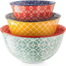 DOWAN Mixing Bowls, Ceramic Mixing Bowls for Kitchen, Colorful Vibrant Nesting B