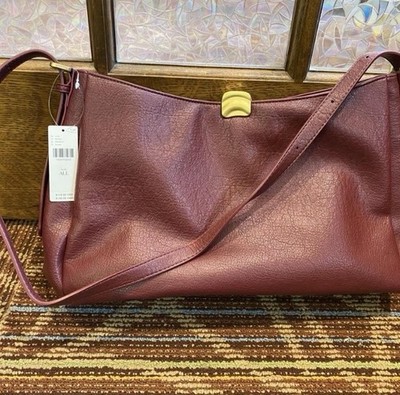 Burgundy Shoulder Bag Gold-Tone Hardware and Magnetic Closure Athropoloie NWT