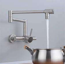Brushed Nickel Folding Kitchen Faucet Two Holes 3 Modes Mixer Tap Wall Mount