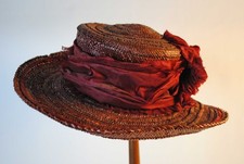 Vintage Ladies Wide Brim Red Straw Hat, 1915
