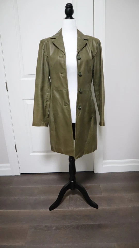 Abrigo Danier de cuero para mujer a medida verde oliva Foto 4 de 4