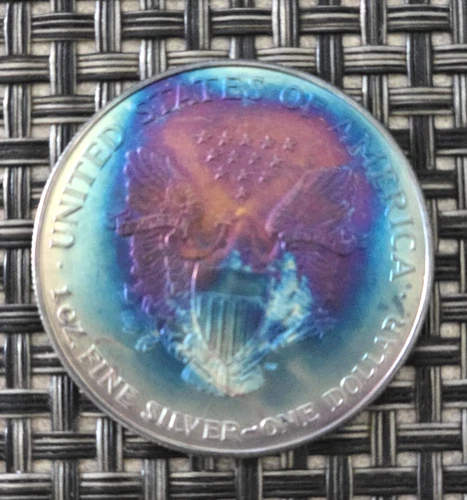 1995 American Silver Eagle Coin Monster Rainbow Toning 1 Oz US $1 Uncirculated