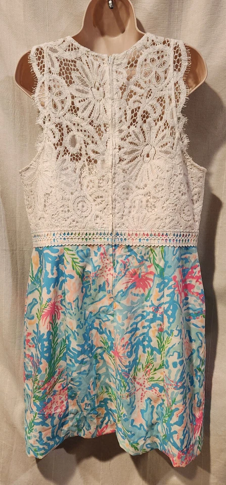 NWOT LILLY  PULITZE SHARICE STRETCH SHIFT DRESS LACE CORAL SIZE 14 - Image 2 of 4