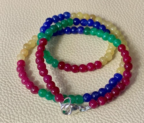 Collar 50 cm Esmeralda, rubí, zafiro azul y amarillo. Cierre plata de ley maciza - Imagen 3 de 8