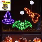 Halloween Lights, 3 Packs Bat, Witch Hat, Broom, Halloween Window Lights with Mo