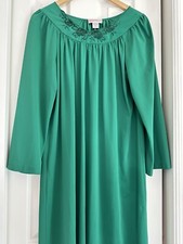 Vintage Shadowline Turquoise Green Long Sleeve Lace Floral Appliqu  Nightgown S
