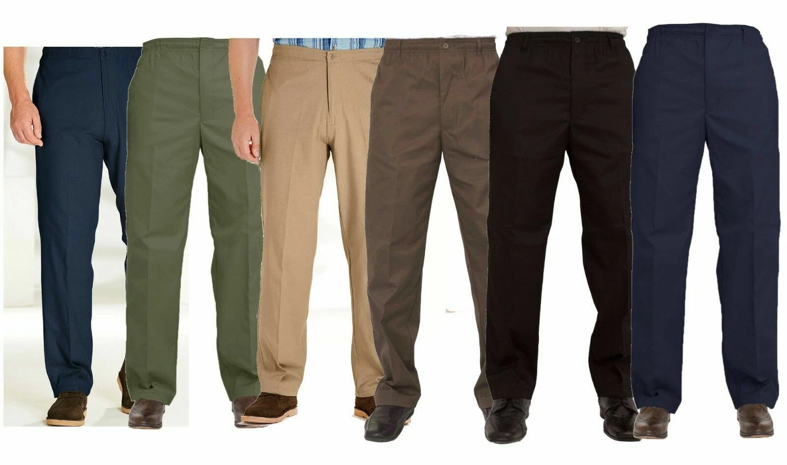 25" leg Length MENS FULL ELASTICATED TROUSERS RUGBY COMFORT FIT WITH BELT LOOPS