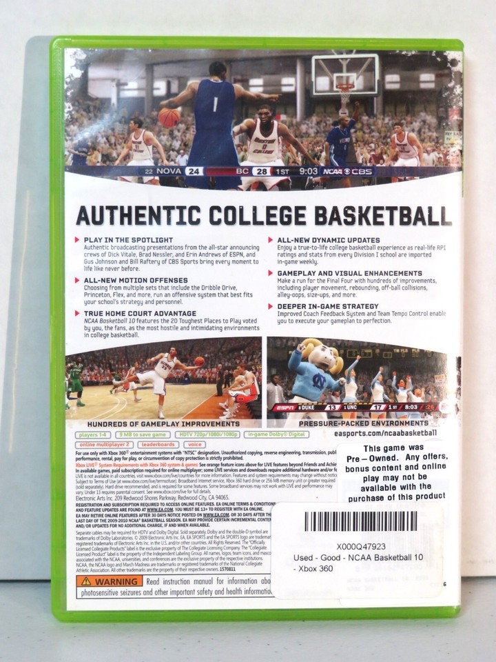 EA Sports NCAA Basketball 10 XBOX 360 PreOwned Used *NO MANUAL* eBay