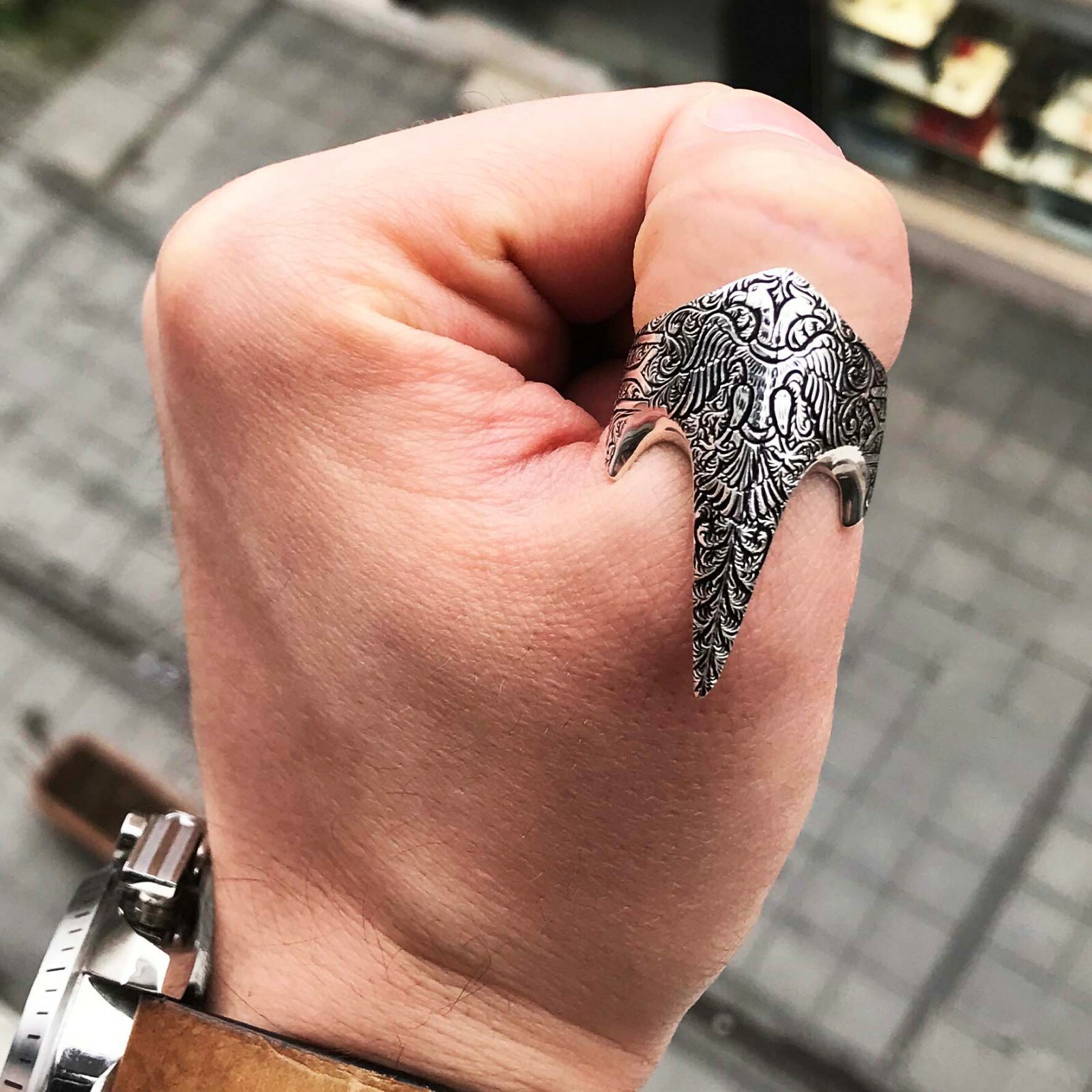 Solid 925 Sterling Silver IYI Kayi Tribe Archer Thumb Ring For Men | Adjustable Size (US 10.5-14) | Turkish Made, Gift Box - View #14