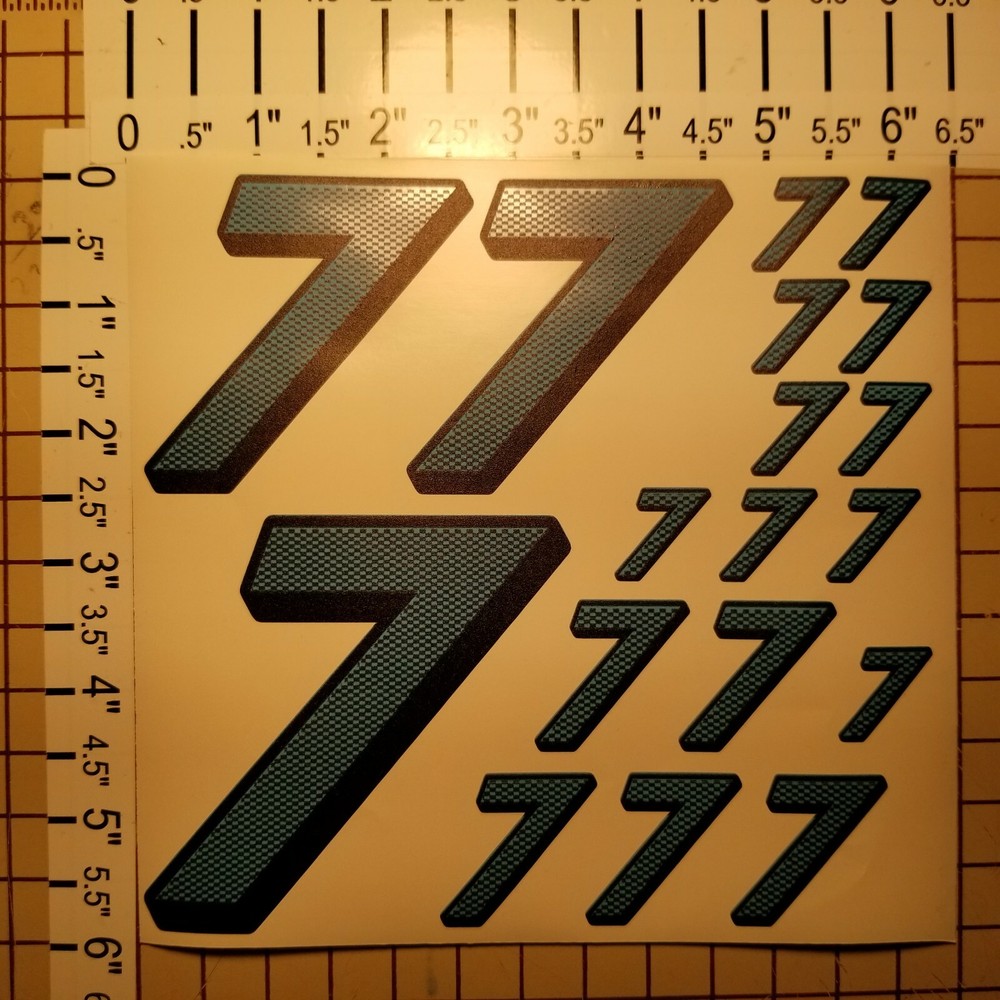 Carbon Fiber Cascade Blue #7's  Racing Numbers Vinyl Decal Sheet 1/10-1/12 slash