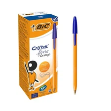 	BIC Orange Original Fine Ballpoint Pens Fine Point 0.8 mm Blue Box of 20	