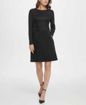 long sleeve suede dress