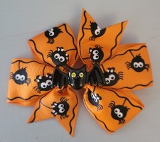 Girls Halloween Hairbows Orange and Black Spooky Bat