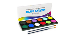Blue Squid PRO Professional Face Painting Kit - 12 Color Palette with 2 Brushes
