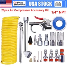 20pcs Air Compressor Accessory Kit 25Ft Recoil Hose Gun Nozzles Set 1/4" NPT New