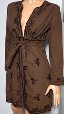 Edward An Brown Embroidered Detailed Tie Cotton Dress Jacket Size Small No Flaws