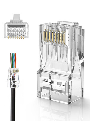 Cat6 RJ45 Pass through Connectors, 100-Pack Cat6/Cat5E Gold Plated Modular Plug 