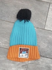 YOUNG & RECKLESS KNITTED POM POM BEANIE SKULLY HAT IN TEAL MULTI
