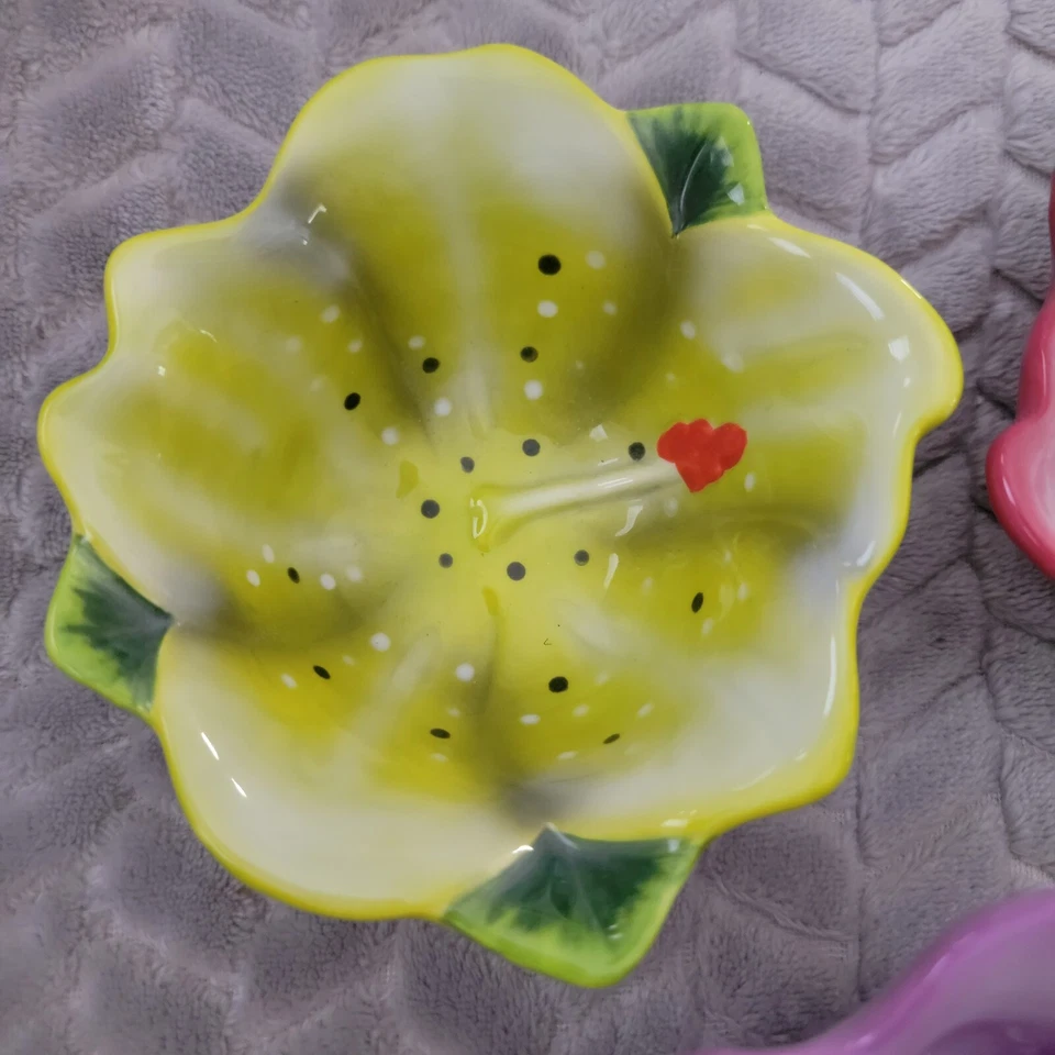 Lote de 3 cuencos de flores Boston Warehouse 2006 hojas púrpura rosa verde servir Foto 3 de 4