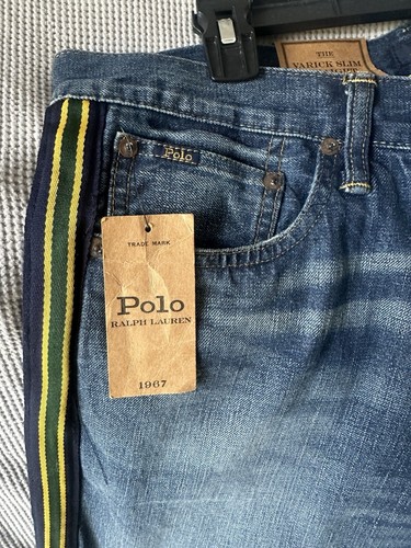 Ralph Lauren Polo Jeans Mens 34x34 Varick Yellow Side Striped Button Fly - Bild 2 von 9