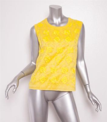 Chemisier Sans Manches Giambattista Valli Broderie Florale Jaune - Taille 42 (S), Coton, Neuf Avec étiquettes