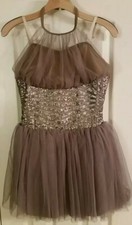 Curtain Call Taupe Dance Costume Bronze Sequins Solo Competition Sz. Large EUC