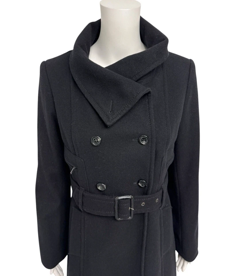 Abrigo para mujer BCBGMAXAZRIA mezcla de lana virgen negro con cinturón guisante talla S Foto 4 de 4