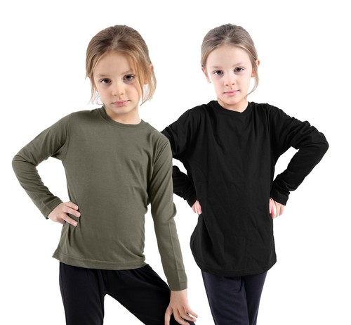 2X Kids Boys Girls Plain T Shirts **Crew Neck Full Sleeve** T-Shirt Basic Tops - Picture 5 of 23
