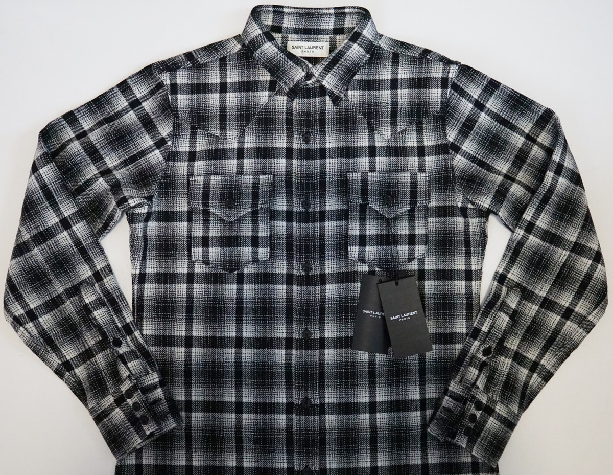 $890 🆕️ SAINT LAURENT Paris Checked WOOL-Blend FLANNEL WESTERN