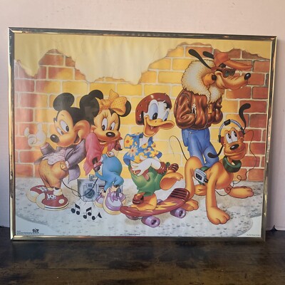 VTG Walt Disney MICKEY MOUSE & FRIENDS OSP Poster W Gold Frame
