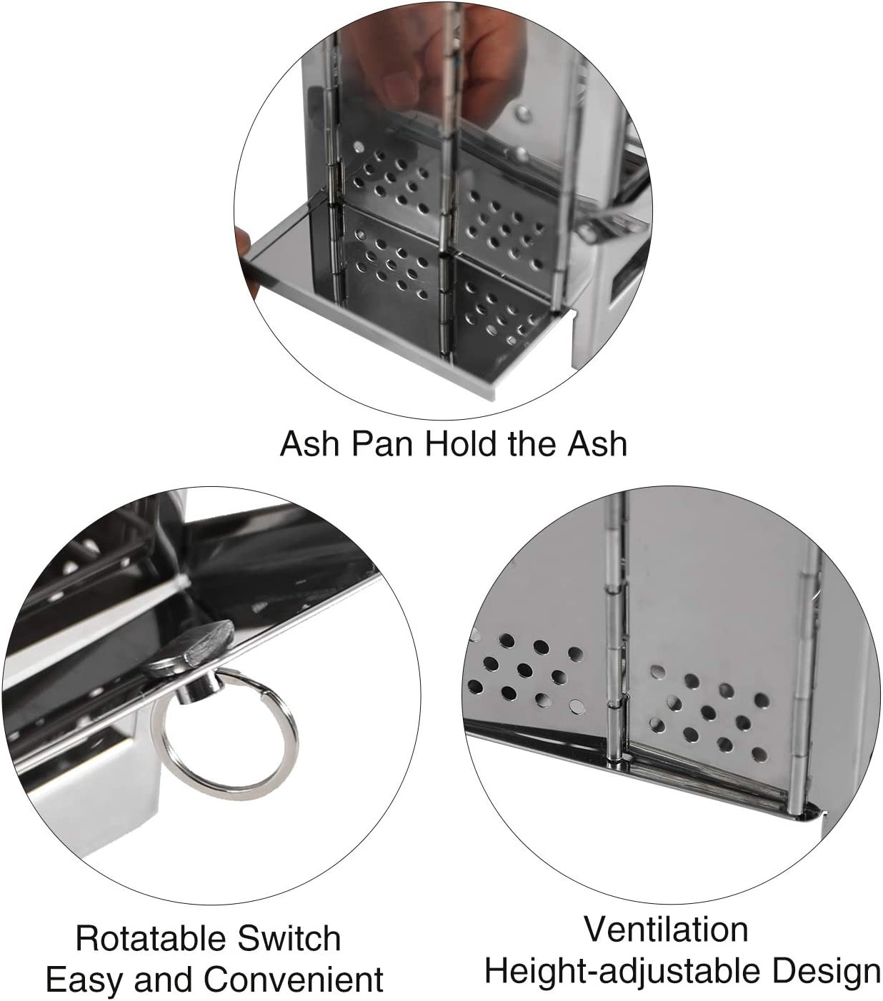 Wood Burning Camp Stove Folding Stainless Steel 304# Grill, Small Portable Backp