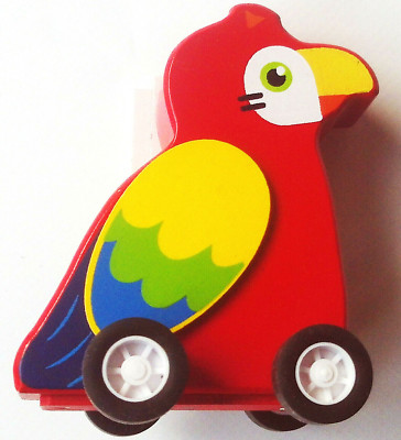 Aufzieh Tier Papagei Depot Neu rot holz kinder spielzeug 8 x 6 cm fahrzeug