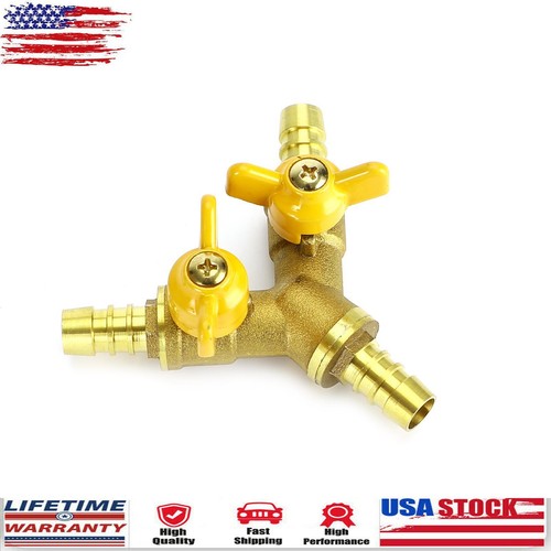 Gisafai 4-Pack 3/8" Hose Barb Y-Shaped 3-Way Ball Valve - Brass Dual Shut Off Fitting
