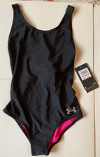 NEW Under Armour Racer One Piece Swimsuit Black Girls Size 10 - UPF 30