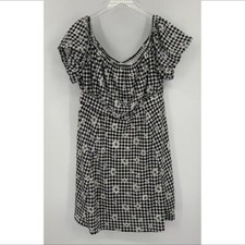 Torrid knit puff sleeve skater dress black white daisy gingham check new 1X