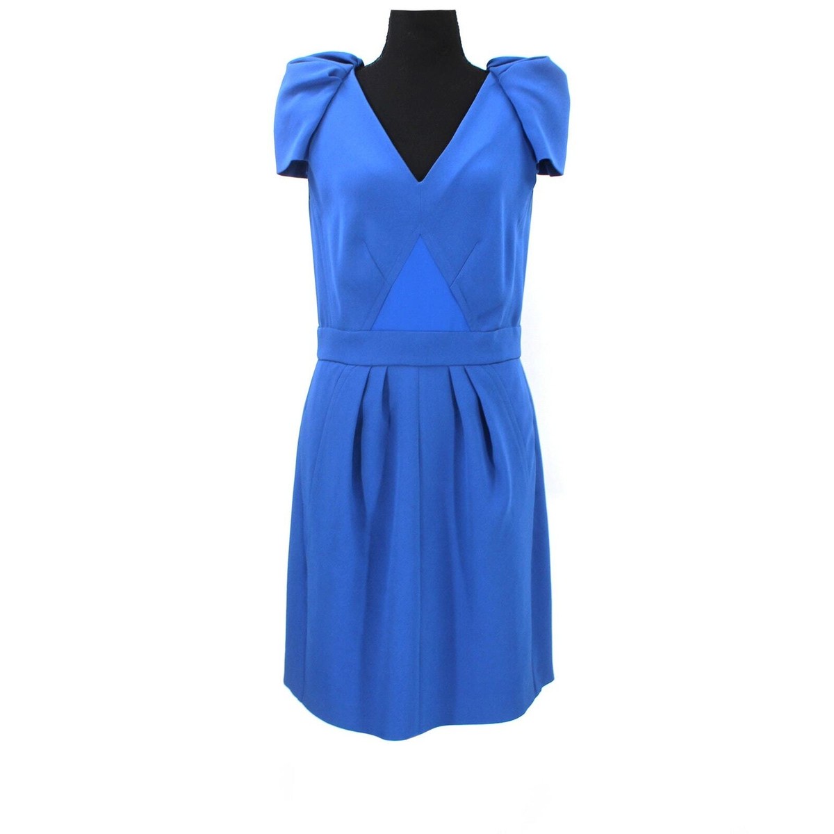 Maje Royal Blue Pyramid Inset Short Sleeve Pleated Dress 40 Lined V-Neck  Mini | eBay