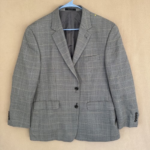 42S Chaps Est. 1978 Men’s Silk Wool Gray Houndstooth Blazer Sport Coat Jacket - Picture 1 of 20