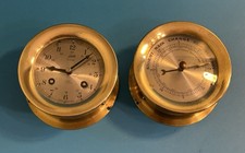 Vintage Brass Schatz West Germany 4 1/2” Ships Bell Clock & Barometer